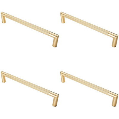 4 PACK - Knurled Mitred Door Pull Handle 320 x 20mm 300mm Fixing Centres Satin Brass PVD