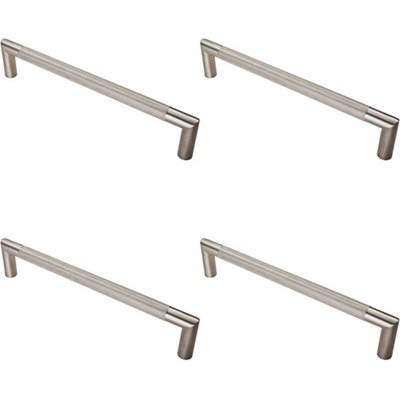 4 PACK - Knurled Mitred Door Pull Handle 320 x 20mm 300mm Fixing Centres Satin Steel
