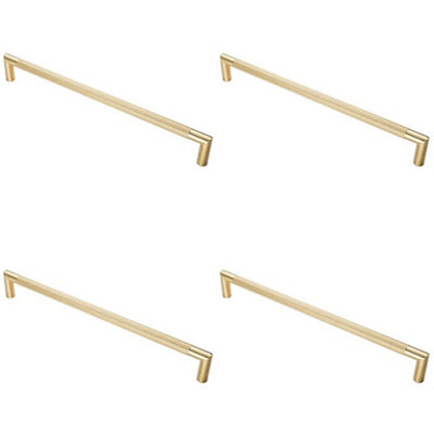 4 PACK - Knurled Mitred Door Pull Handle 470 x 20mm 450mm Fixing Centres Satin Brass PVD