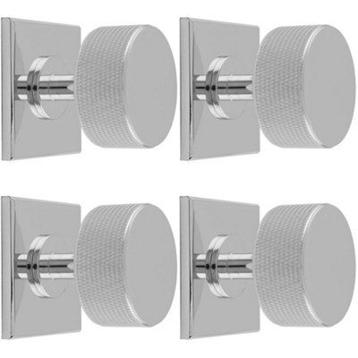 4 PACK - Knurled Radio Cabinet Door Knob & Matching Backplate - Polished Chrome 40 x 40mm