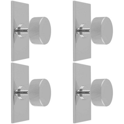 4 PACK - Knurled Radio Cabinet Door Knob & Matching Backplate - Polished Chrome 76 x 40mm