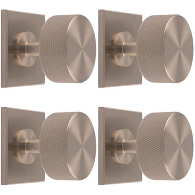 4 PACK - Knurled Radio Cabinet Door Knob & Matching Backplate - Satin Nickel 40 x 40mm