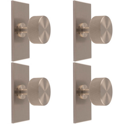 4 PACK - Knurled Radio Cabinet Door Knob & Matching Backplate - Satin Nickel 76 x 40mm