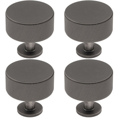 4 PACK - Knurled Radio Cupboard Door Knob - 35mm Diameter Anthracite Grey Cabinet Handle