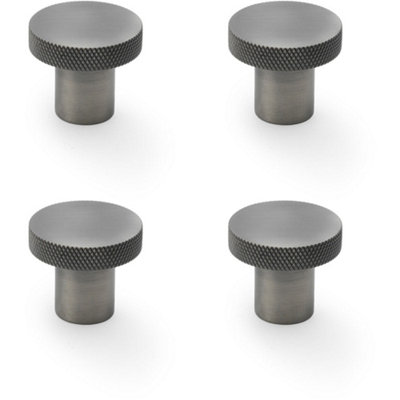 4 PACK - Knurled Round Radio Cupboard Door Knob 30mm Diameter Antique Nickel Pull Handle