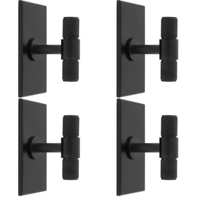 4 PACK - Knurled T Bar Cabinet Door Knob & Matching Backplate - Matt Black 76 x 40mm