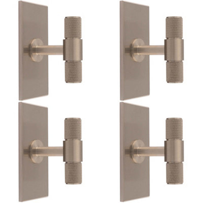 4 PACK - Knurled T Bar Cabinet Door Knob & Matching Backplate - Satin Nickel 76 x 40mm