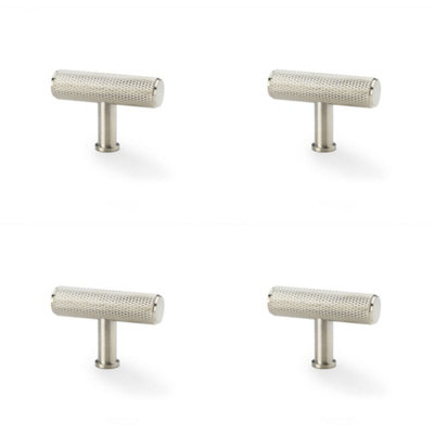 4 PACK - Knurled T Bar Cupboard Door Knob - 55mm x 38mm - Satin Nickel Unit Pull Handle