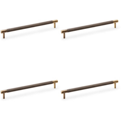 4 PACK - Knurled T Bar Door Pull Handle - Antique Brass - 224mm Centres Premium Drawer