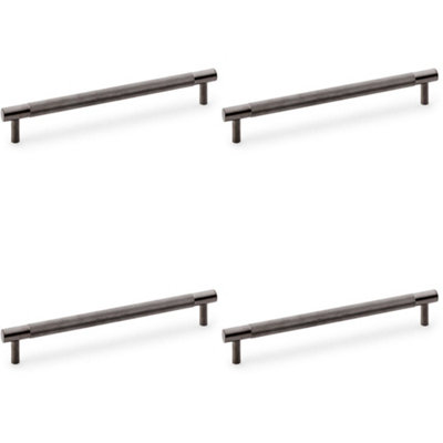 4 PACK - Knurled T Bar Door Pull Handle - Dark Bronze - 192mm Centres Premium Drawer
