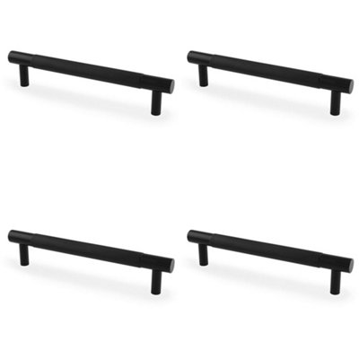 4 PACK - Knurled T Bar Door Pull Handle - Matt Black - 128mm Centres Premium Drawer