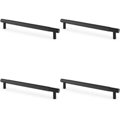 4 PACK - Knurled T Bar Door Pull Handle - Matt Black - 160mm Centres Premium Drawer