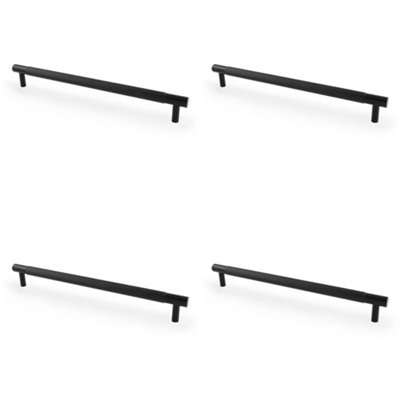 4 PACK - Knurled T Bar Door Pull Handle - Matt Black - 224mm Centres Premium Drawer