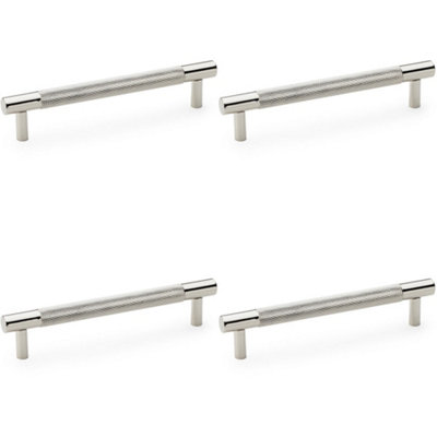 4 PACK - Knurled T Bar Door Pull Handle - Polished Nickel - 128mm Centres Premium Drawer