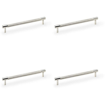 4 PACK - Knurled T Bar Door Pull Handle - Polished Nickel - 192mm Centres Premium Drawer
