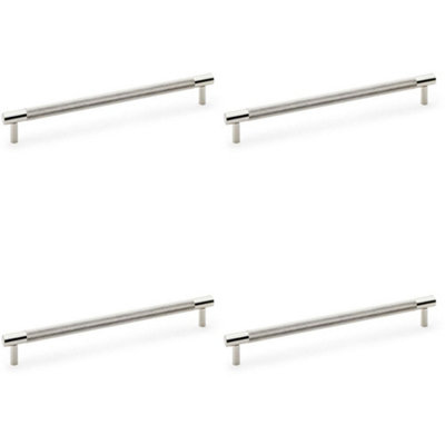 4 PACK - Knurled T Bar Door Pull Handle - Polished Nickel - 224mm Centres Premium Drawer