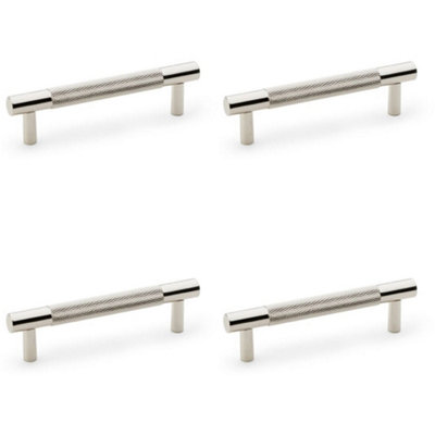4 PACK - Knurled T Bar Door Pull Handle - Polished Nickel - 96mm Centres Premium Drawer