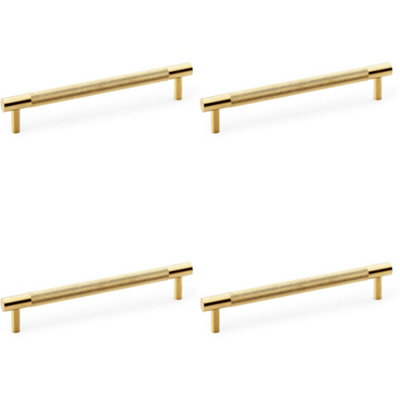 4 PACK - Knurled T Bar Door Pull Handle - Satin Brass - 160mm Centres Premium Drawer
