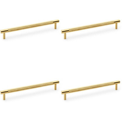 4 PACK - Knurled T Bar Door Pull Handle - Satin Brass - 192mm Centres Premium Drawer