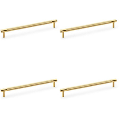4 PACK - Knurled T Bar Door Pull Handle - Satin Brass - 224mm Centres Premium Drawer
