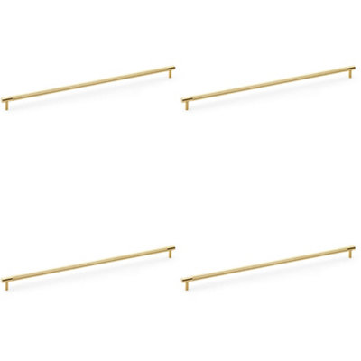 4 PACK - Knurled T Bar Door Pull Handle - Satin Brass - 448mm Centres Premium Drawer