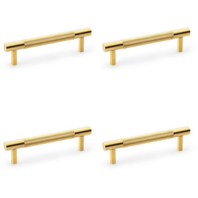 4 PACK - Knurled T Bar Door Pull Handle - Satin Brass - 96mm Centres Premium Drawer