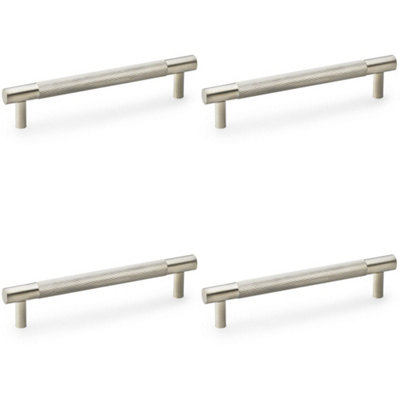 4 PACK - Knurled T Bar Door Pull Handle - Satin Nickel - 128mm Centres Premium Drawer