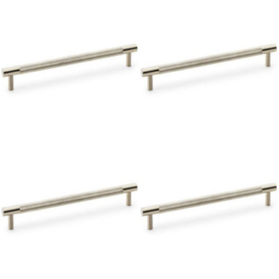 4 PACK - Knurled T Bar Door Pull Handle - Satin Nickel - 192mm Centres Premium Drawer