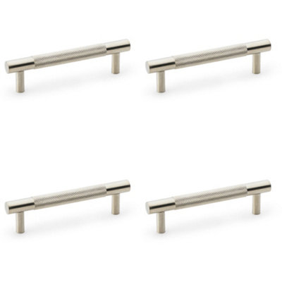 4 PACK - Knurled T Bar Door Pull Handle - Satin Nickel - 96mm Centres Premium Drawer