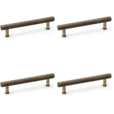 4 PACK - Knurled T Bar Pull Handle - Antique Brass - 128mm Centres Premium Drawer Door