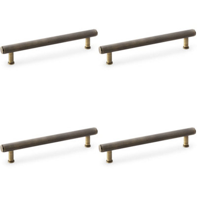 4 PACK - Knurled T Bar Pull Handle - Antique Brass - 160mm Centres Premium Drawer Door