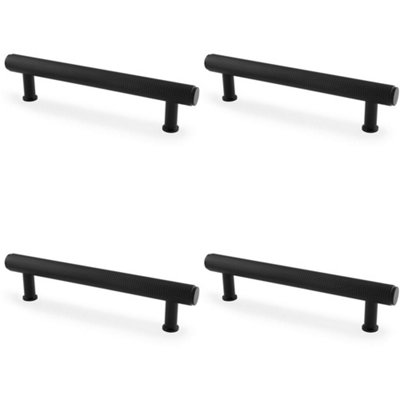 4 PACK - Knurled T Bar Pull Handle - Matt Black - 128mm Centres Premium Drawer Door