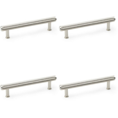 4 PACK - Knurled T Bar Pull Handle - Polished Nickel - 128mm Centres Premium Drawer Door