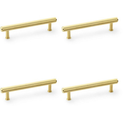 4 PACK - Knurled T Bar Pull Handle - Satin Brass - 128mm Centres Premium Drawer Door