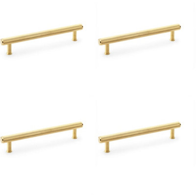 4 PACK - Knurled T Bar Pull Handle - Satin Brass - 160mm Centres Premium Drawer Door