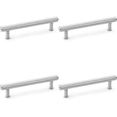 4 PACK - Knurled T Bar Pull Handle - Satin Chrome - 128mm Centres Premium Drawer Door