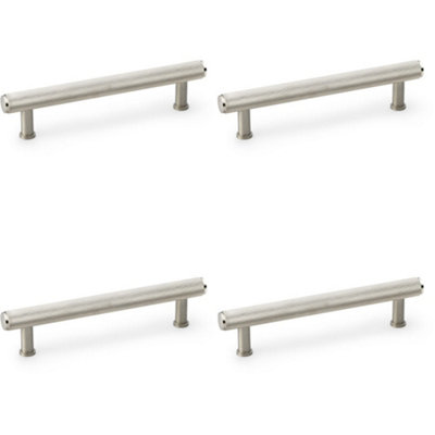 4 PACK - Knurled T Bar Pull Handle - Satin Nickel - 128mm Centres Premium Drawer Door