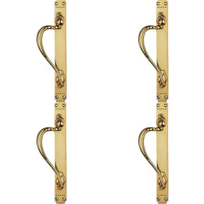 4 PACK - Left Handeda Door Pull Handle With Dot Pattern 384mm x 42.5mm Polished Brass