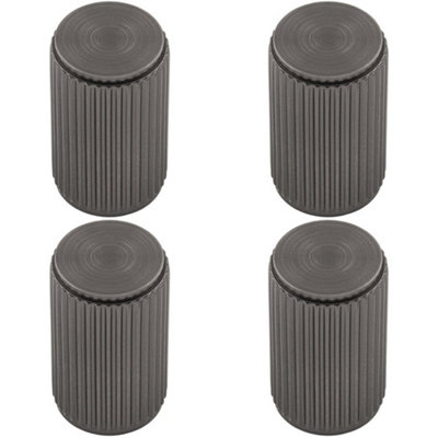 4 PACK - Lined Reeded Cylinder Door Knob - 18mm Dia - Anthracite Grey Cabinet Pull Handle