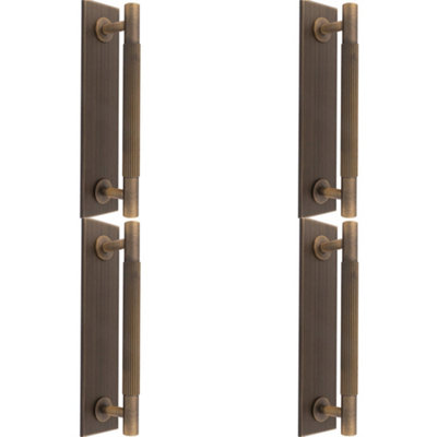 4 PACK - Lined Reeded Drawer Pull Handle & Matching Backplate - Antique Brass 168 x 40mm