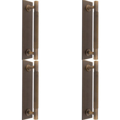 4 PACK - Lined Reeded Drawer Pull Handle & Matching Backplate - Antique Brass 200 x 40mm