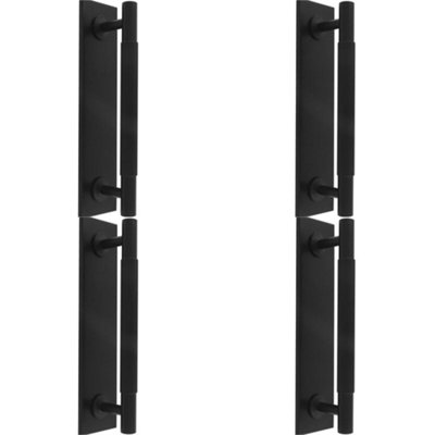 4 PACK - Lined Reeded Drawer Pull Handle & Matching Backplate - Matt Black 168 x 40mm