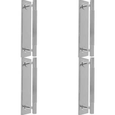 4 PACK - Lined Reeded Drawer Pull Handle & Matching Backplate Polished Chrome 168 x 40mm