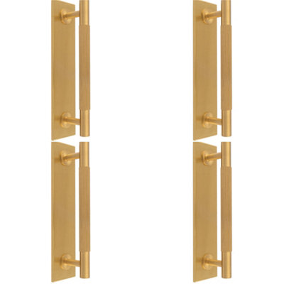4 PACK - Lined Reeded Drawer Pull Handle & Matching Backplate - Satin Brass 168 x 40mm