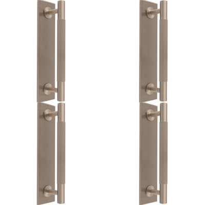 4 PACK - Lined Reeded Drawer Pull Handle & Matching Backplate - Satin Nickel 168 x 40mm