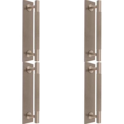 4 PACK - Lined Reeded Drawer Pull Handle & Matching Backplate - Satin Nickel 200 x 40mm