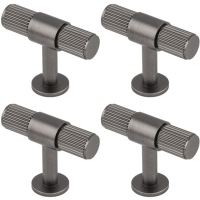 4 PACK - Lined Reeded T Shape Pull Handle - 50 x 13mm - Anthracite Grey Cabinet Handle
