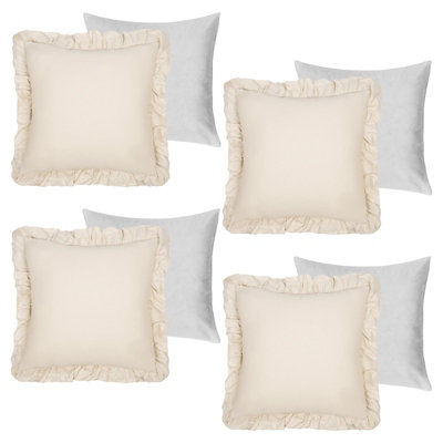 4 Pack Linen Frill Cushion Covers Filled Home Living Luxury DIY at B&Q
