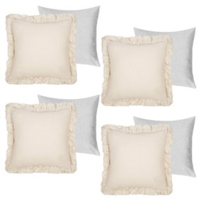 4 Pack Linen Frill Cushion Covers Filled Home Living Luxury