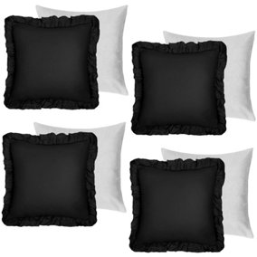 4 Pack Linen Frill Cushion Covers Filled Home Living Luxury